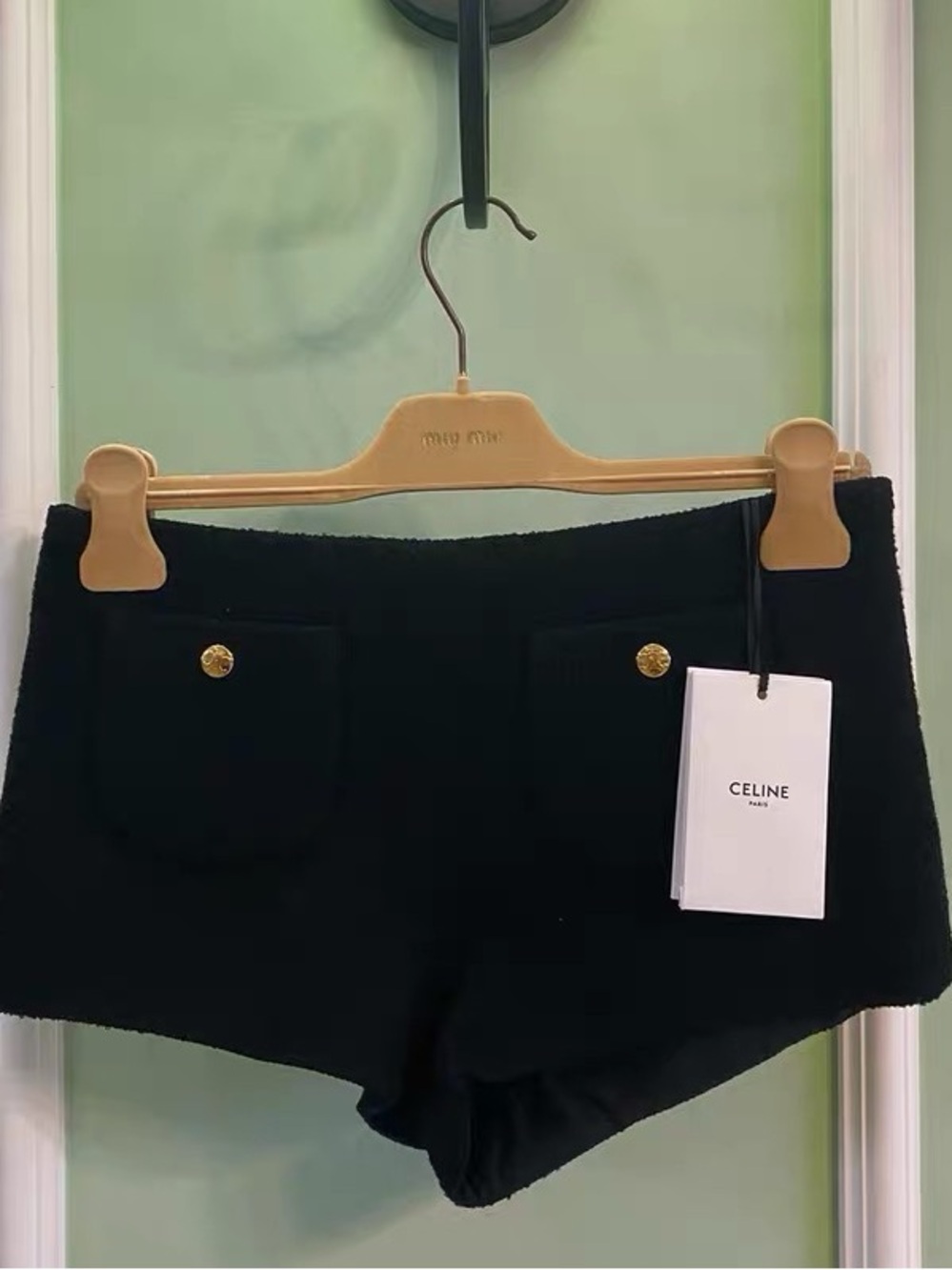 Celine Black High-Waist Short Shorts with Gold Buttons